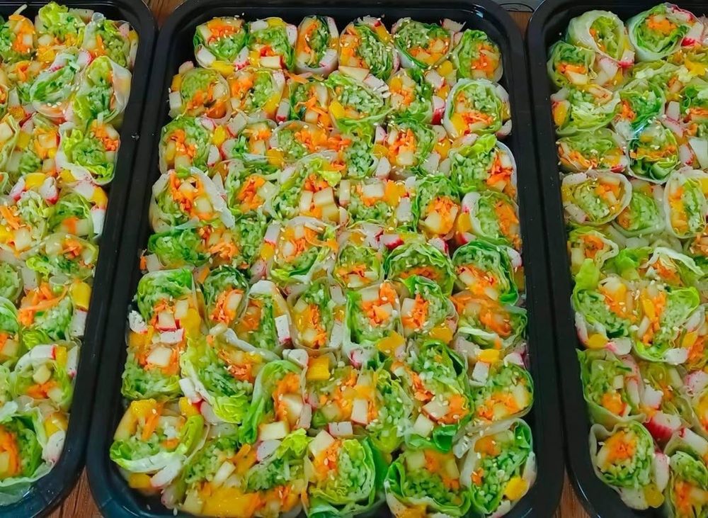 Trays of crabstick rolls