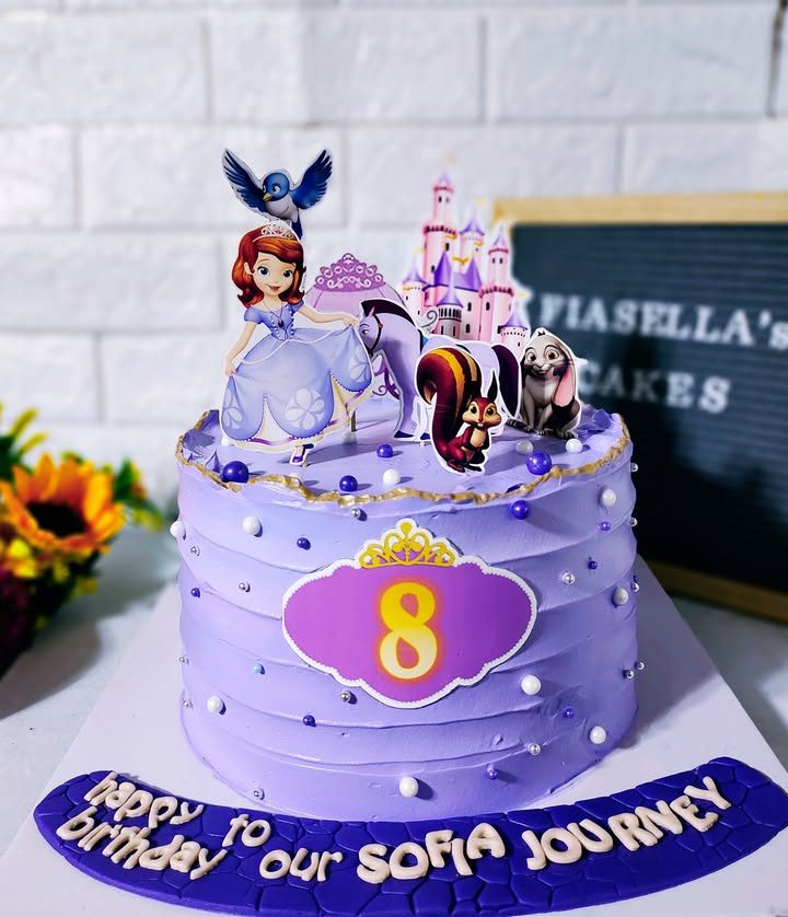 Purple princess-theme birthday cake